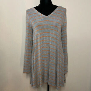 Matilda Jane Gray and Orange Striped V Neck Long Sleeve Tunic‎ Top